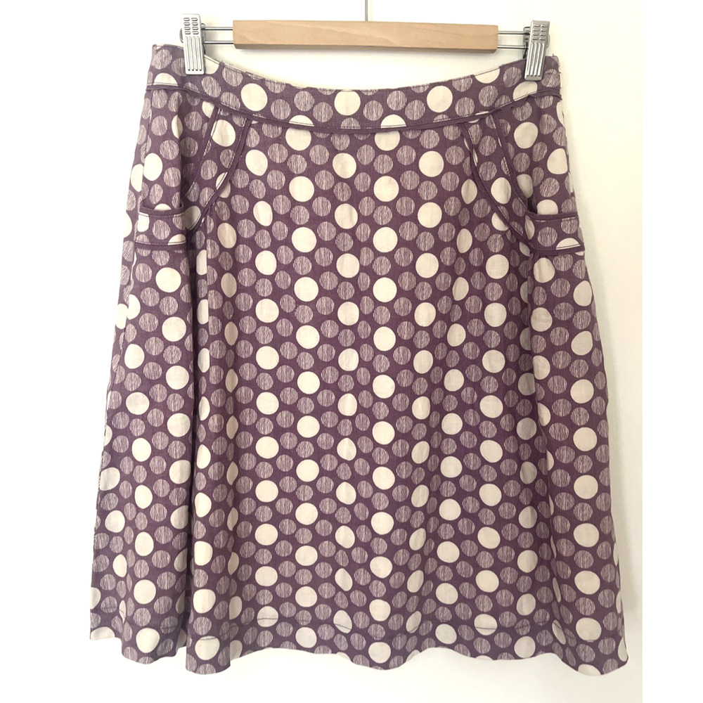 Boden Linen Midi Skirt Size 10 R Lavender Polka Dot Pockets